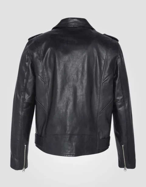 Black perfecto jacket with belt, cowhide leather