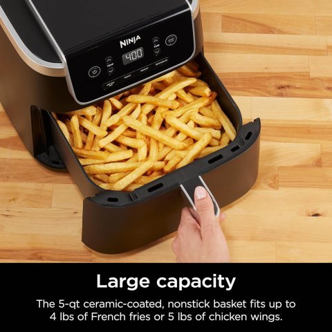 Ninja Air Fryer with Air Crisp | 5 QT Capacity fits up to 4lbs of Fries | 4-in-1 Pro Air Fry, Roast, Reheat, Dehydrate | 400°F Max Temp | 1750 Watts | W/Nonstick Basket & Crisper Plate | Grey | AF141