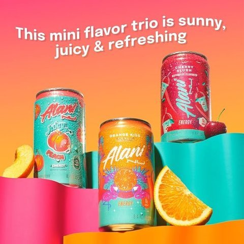 Alani Nu VARIETY PACK (CHERRY SLUSH, JUICY PEACH, ORANGE KISS), Low Calorie Energy Drinks, 100mg Caffeine, Biotin, B Vitamins, Zero Sugar, 10 Calories or Less, 8 Fl Oz Cans, 12 Pack