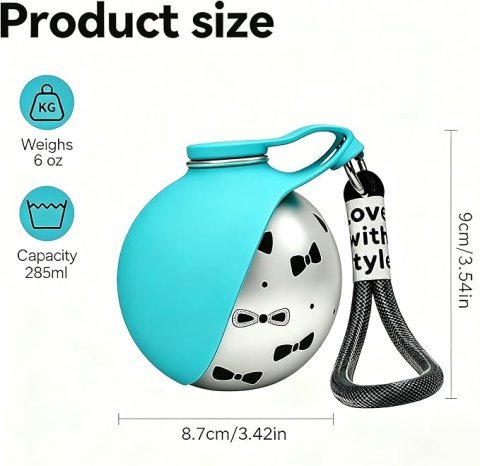 2-in-1 Portable Dog Water Bottle with Bowl, 10oz Stainless Steel Travel Pet Water Dispenser, No-Spill Leak-Proof Design with Silicone Bowl, Perfect for Walking, Hiking, and Travel (Blue A)