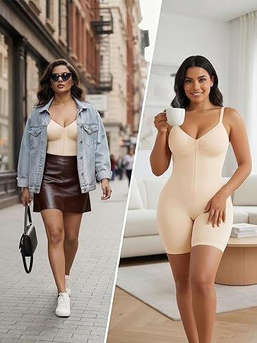 SHAPERX Women's Shapewear Bodysuit Tummy Control Seamless Zip-Up Body Shaper Waist Defining Silhouette
