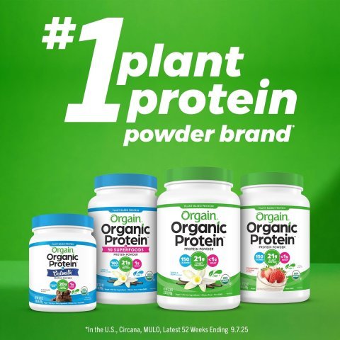 Orgain Organic Vegan Protein Powder, Creamy Chocolate Fudge - 21g Plant Protein, 6g Prebiotic Fiber, Low Net Carb, No Lactose Ingredients, No Added Sugar, Non-GMO, For Shakes & Smoothies, 2.03 lb