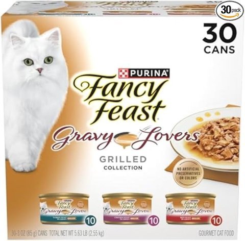 Purina Fancy Feast Gravy Lovers Poultry and Beef Grilled Gourmet Wet Cat Food Variety Pack - (Pack of 30) 3 oz. Cans