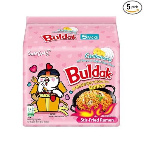 Samyang Buldak Spicy Ramen, Hot Chicken Ramen, Korean Stir-Fried Instant Noodle, Carbonara, 1 Bag with 5 Pack