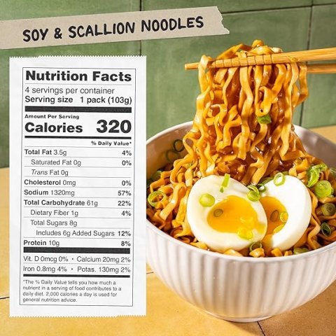 Momofuku Soy and Scallion Ramen Noodles by David Chang, 4 Pack of Restaurant Quality Air-Dried Instant Noodles Now with More Sauce & 10g of Protein