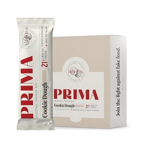 PRIMA Cookie Dough Protein Bar | 21g Grass Fed Whey and Collagen | No Seed Oils, No Preservatives, Raw Honey Sweetened | 7 Pack