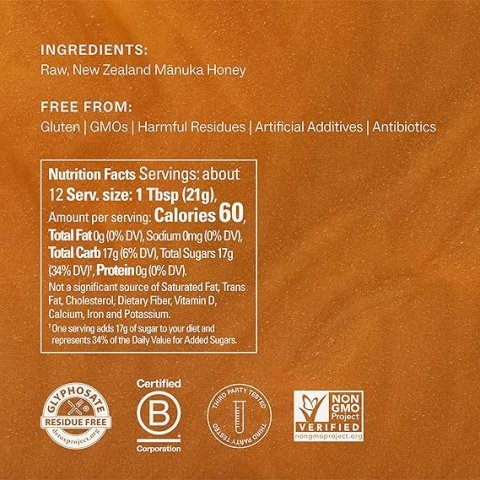 Manukora Raw Manuka Honey MGO 50+, New Zealand Honey, Superfood, 2000+ Natural Compounds, Non-GMO, 3rd-Party Tested, Glyphosate Residue Free, Traceable Hive-to-Hand, Immune and Daily Wellness Support, 250g