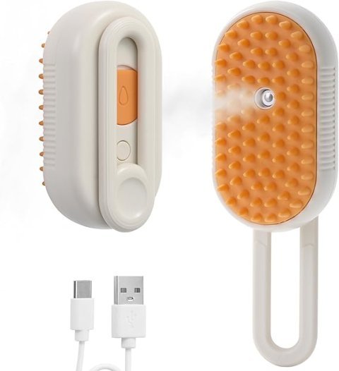 4 in 1 Cat Steam Brush for Shedding, Rechargeable Cat Brush with Steam, Anti-Static Steam Pet Brush, Massage, Cleaning, Shedding & Combing All In One!