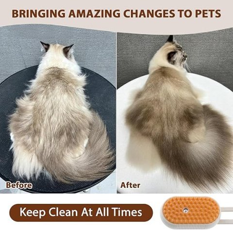 4 in 1 Cat Steam Brush for Shedding, Rechargeable Cat Brush with Steam, Anti-Static Steam Pet Brush, Massage, Cleaning, Shedding & Combing All In One!