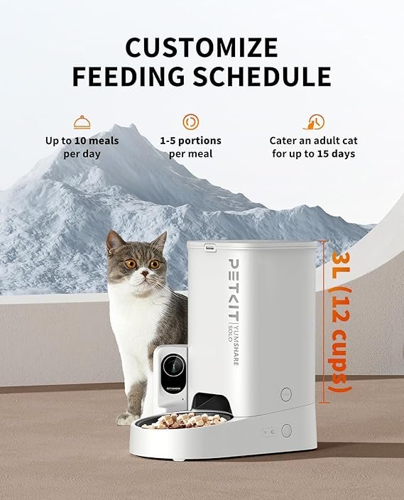PETKIT Automatic Cat Feeder with Camera, 1080P HD Video with Night Vision, 2.4G WiFi Pet Feeder with Phone App Control, 2-Way Audio for Cats and Small Dogs, Portion Control Up to 10 Meals Per Day