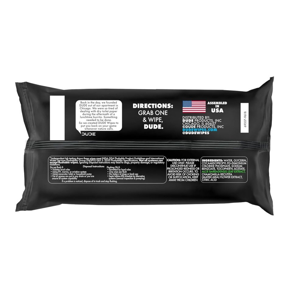 DUDE Wipes Unscented Flushable Wipes - Extra-Large Adult Wet Wipes For Sensitive Skin