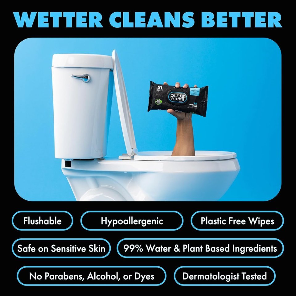 DUDE Wipes Unscented Flushable Wipes - Extra-Large Adult Wet Wipes For Sensitive Skin