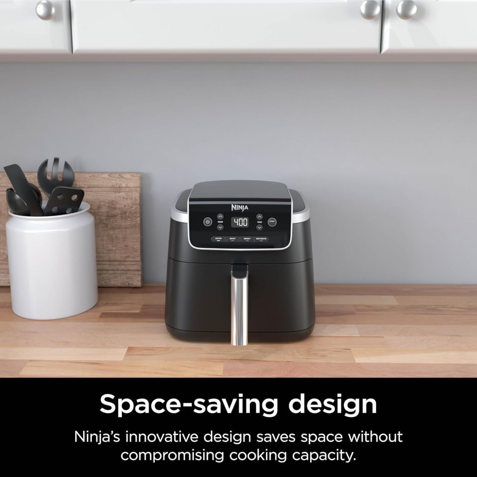 Ninja Air Fryer with Air Crisp | 5 QT Capacity fits up to 4lbs of Fries | 4-in-1 Pro Air Fry, Roast, Reheat, Dehydrate | 400°F Max Temp | 1750 Watts | W/Nonstick Basket & Crisper Plate | Grey | AF141