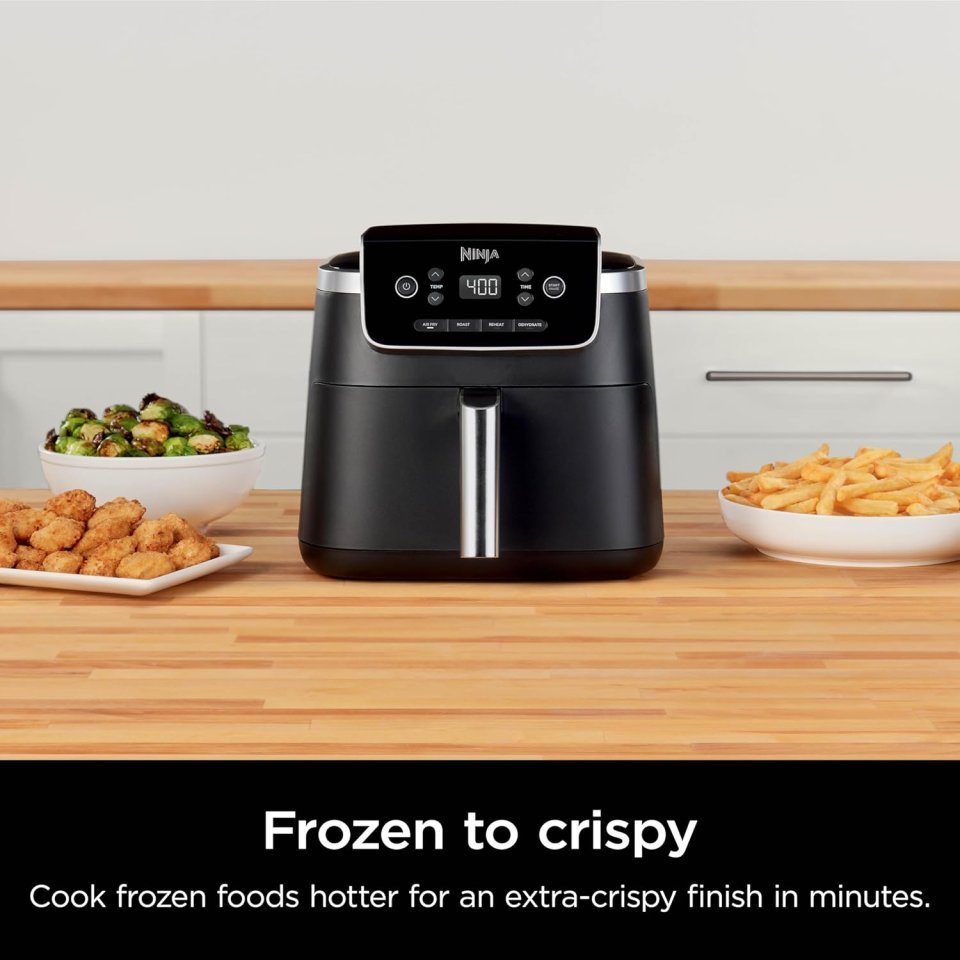 Ninja Air Fryer with Air Crisp | 5 QT Capacity fits up to 4lbs of Fries | 4-in-1 Pro Air Fry, Roast, Reheat, Dehydrate | 400°F Max Temp | 1750 Watts | W/Nonstick Basket & Crisper Plate | Grey | AF141