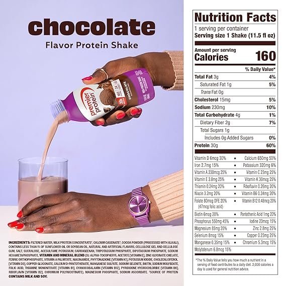Premier Protein Shake, Chocolate, 30g Protein, No Added Sugar, 24 Vitamins & Minerals to Support Immune Health, 11.5 fl oz, 12 Pack