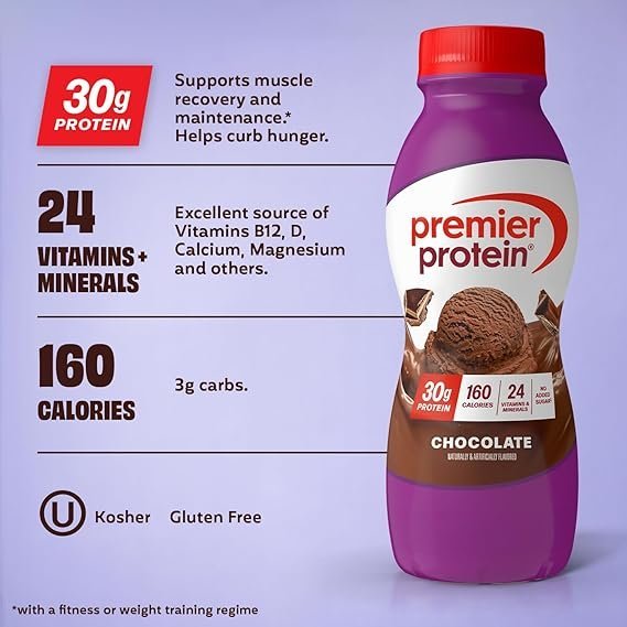 Premier Protein Shake, Chocolate, 30g Protein, No Added Sugar, 24 Vitamins & Minerals to Support Immune Health, 11.5 fl oz, 12 Pack