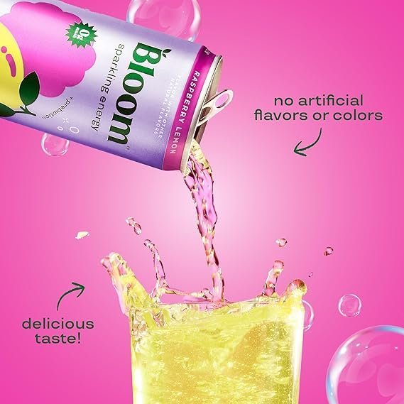 Bloom Nutrition Sparkling Energy Drink - Variety Pack - Natural Caffeine, Zero Sugar, 180mg Caffeine - Antioxidant-Rich with Green Coffee Bean, Green Tea Extract, Prebiotics - 12oz 12 Pack