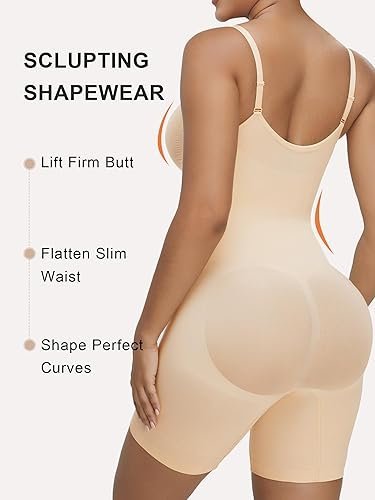 SHAPERX Women's Shapewear Bodysuit Tummy Control Seamless Zip-Up Body Shaper Waist Defining Silhouette