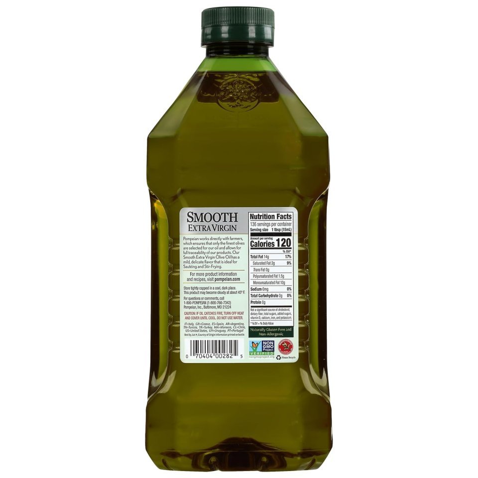 Extra Virgin Olive Oil Pompeian Smooth - 68 Fl Oz - First Cold Pressed Olive Oil for Cooking - Smooth Taste for Sauteing, Stir-Frying, and Baking