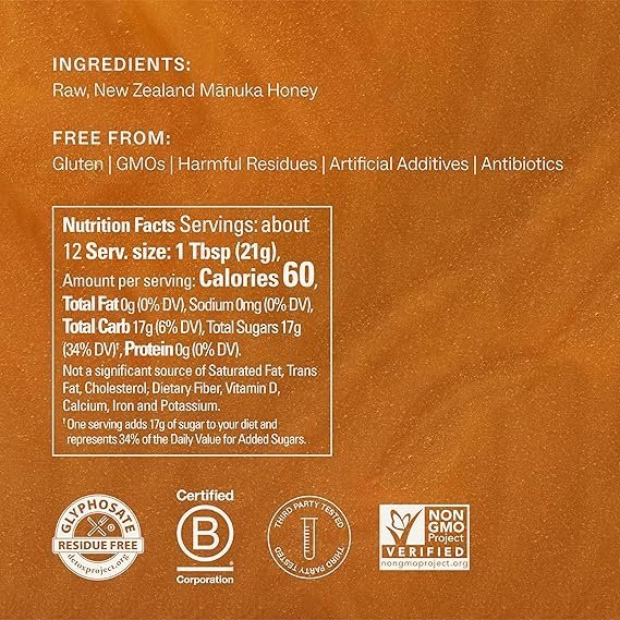 Manukora Raw Manuka Honey MGO 50+, New Zealand Honey, Superfood, 2000+ Natural Compounds, Non-GMO, 3rd-Party Tested, Glyphosate Residue Free, Traceable Hive-to-Hand, Immune and Daily Wellness Support, 250g