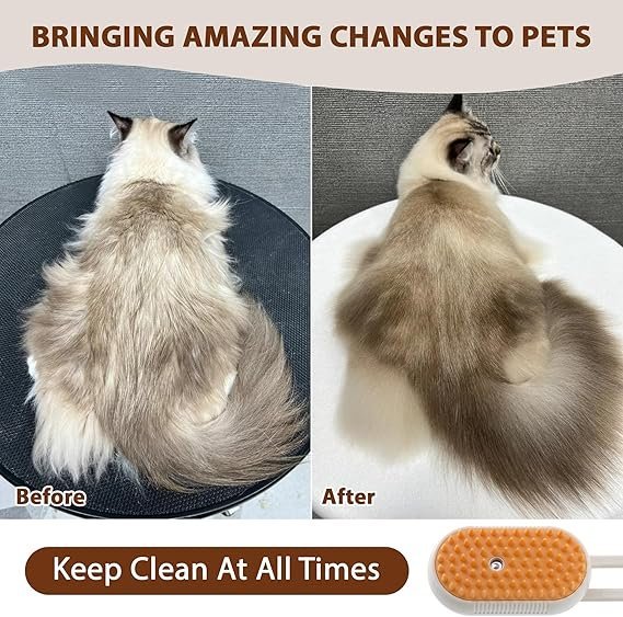4 in 1 Cat Steam Brush for Shedding, Rechargeable Cat Brush with Steam, Anti-Static Steam Pet Brush, Massage, Cleaning, Shedding & Combing All In One!