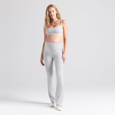 Cotton Jersey Maternity Foldover Pants in Light Heather Grey