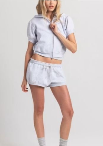 Buy Bubble Sleeve Cropped Zip Up Hoodie Online | Women's Oversized Cropped Hoodie with Puff Sleeves & Full Zip