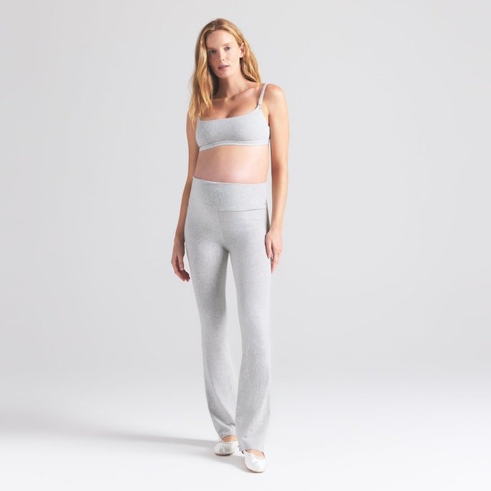 Cotton Jersey Maternity Foldover Pants in Light Heather Grey
