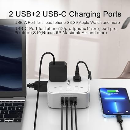 Buy 6 Ft Surge Protector Power Strip Online | 8 AC Outlets with 4 USB Ports, Flat Plug Extension Cord