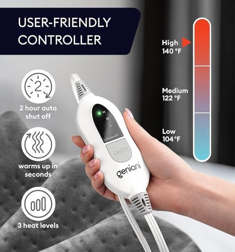 Buy GENIANI Electric Heating Pad Online | Heating Pad for Back Pain, Neck, Shoulders & Cramps Relief