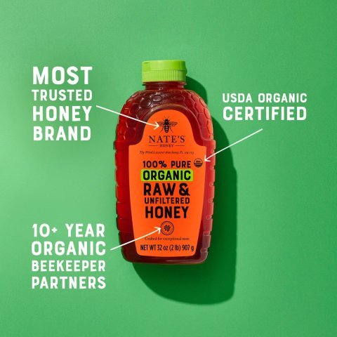 Buy Nate's Organic 100% Pure Raw & Unfiltered Honey Online | USDA Certified Organic Honey 32 oz Squeeze Bottle