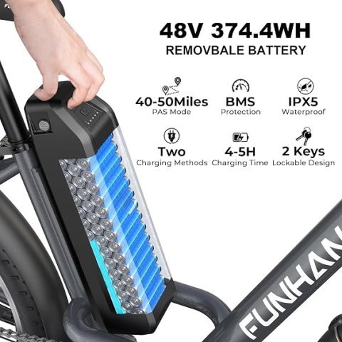 Buy Funhang 26" City Cruiser Electric Bike for Adults Online | 1000W Peak Commuter E-Bike with 48V Battery