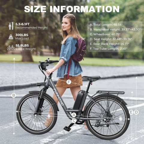 Buy Funhang 26" City Cruiser Electric Bike for Adults Online | 1000W Peak Commuter E-Bike with 48V Battery