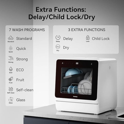 Buy Hermitlux Countertop Dishwasher Online | Portable Mini Dishwasher with 5L Water Tank