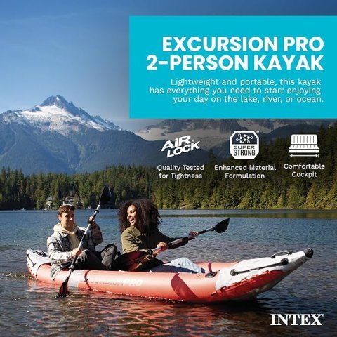 Buy INTEX Excursion Pro K2 Inflatable Kayak Set Online | 2-Person Fishing & Recreational Kayak with Paddles & Pump