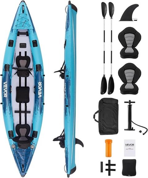 Buy VEVOR 2-Person Inflatable Kayak Online | 14'4" Family Touring Kayak with Pump, Paddles & Carry Bag
