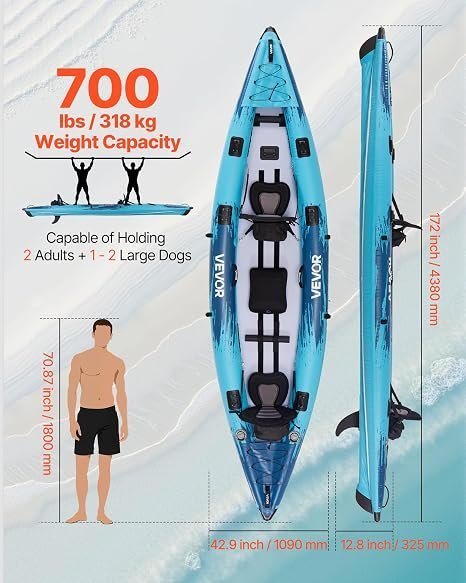 Buy VEVOR 2-Person Inflatable Kayak Online | 14'4" Family Touring Kayak with Pump, Paddles & Carry Bag