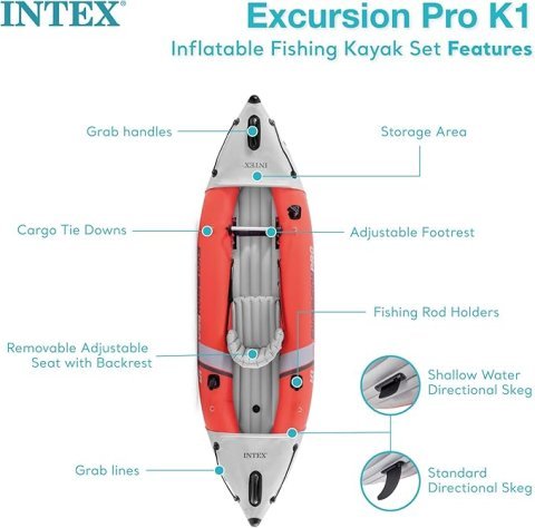 Buy INTEX Excursion Pro K1 Inflatable Kayak Set Online | 1-Person Fishing & Recreational Kayak with Paddles & Pump