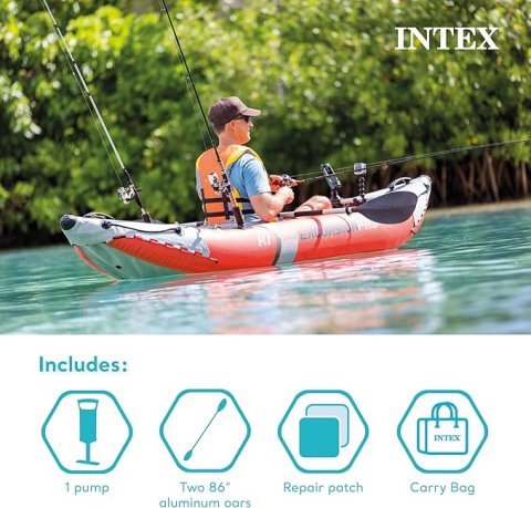 Buy INTEX Excursion Pro K1 Inflatable Kayak Set Online | 1-Person Fishing & Recreational Kayak with Paddles & Pump