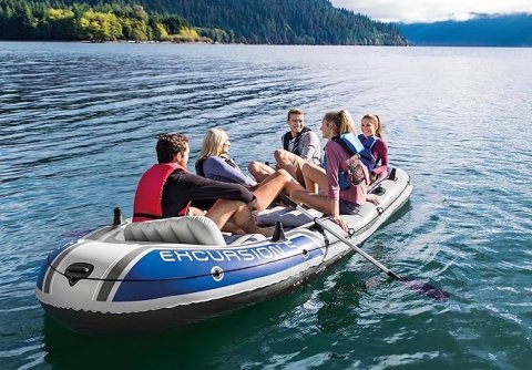 Buy Intex Excursion 5 Person Inflatable Boat Online | 5-Seater Fishing & Recreational Raft with Oars