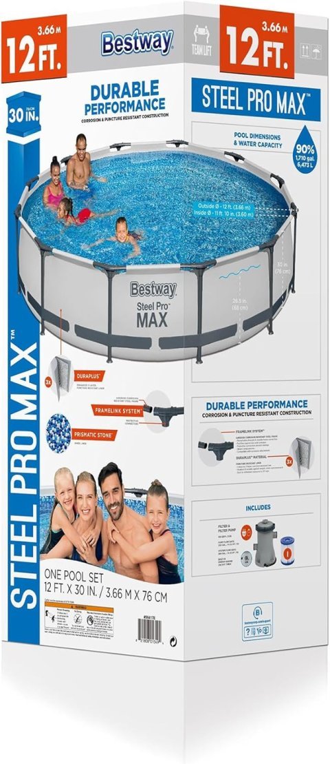 Buy Bestway Steel Pro MAX 12' x 30" Above Ground Swimming Pool Online | Family Pool with Filter Pump