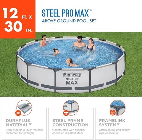 Buy Bestway Steel Pro MAX 12' x 30" Above Ground Swimming Pool Online | Family Pool with Filter Pump
