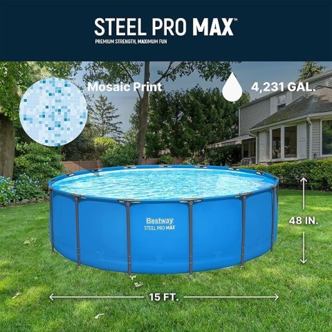 Buy Bestway Steel Pro MAX 15' x 48" Above Ground Swimming Pool Online | Round Backyard Pool (Pool Only)