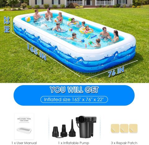 Buy Extra Large Inflatable Pool for Adults Online | 165" Family Blow-Up Swimming Pool with Cute Animal Print