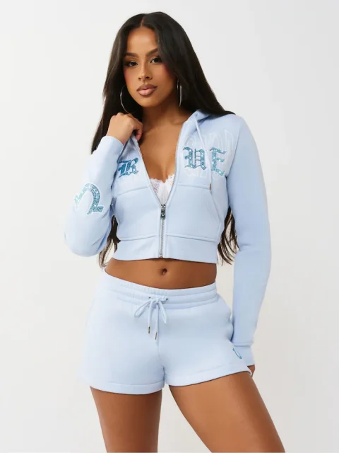 Buy Crystal Embroidered Shrunken Zip Hoodie Online | Premium Anxiety Relief Comfort Wear