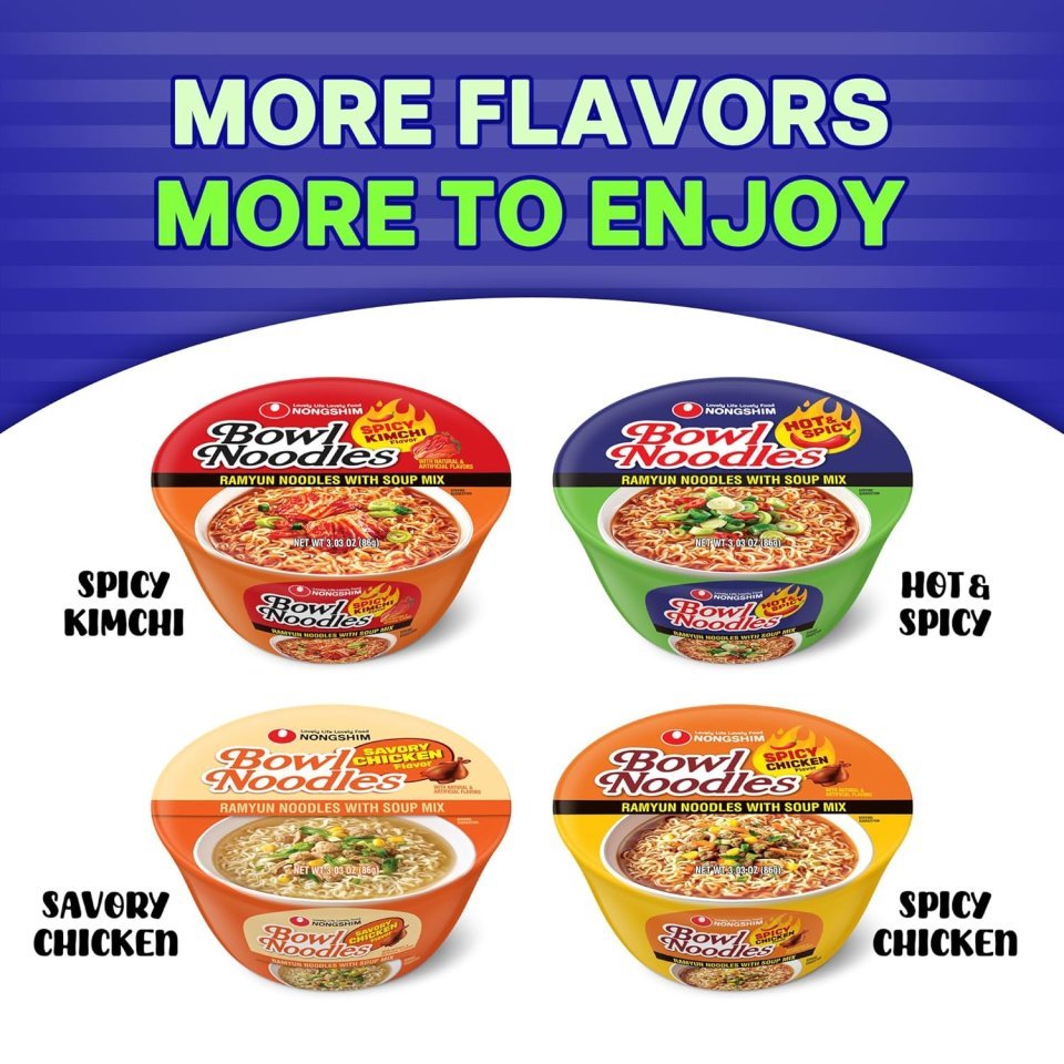 Buy Nongshim Gourmet Hot & Spicy Instant Ramen Bowl Online | Premium Microwavable Noodle Soup 3.03 oz 12 Pack