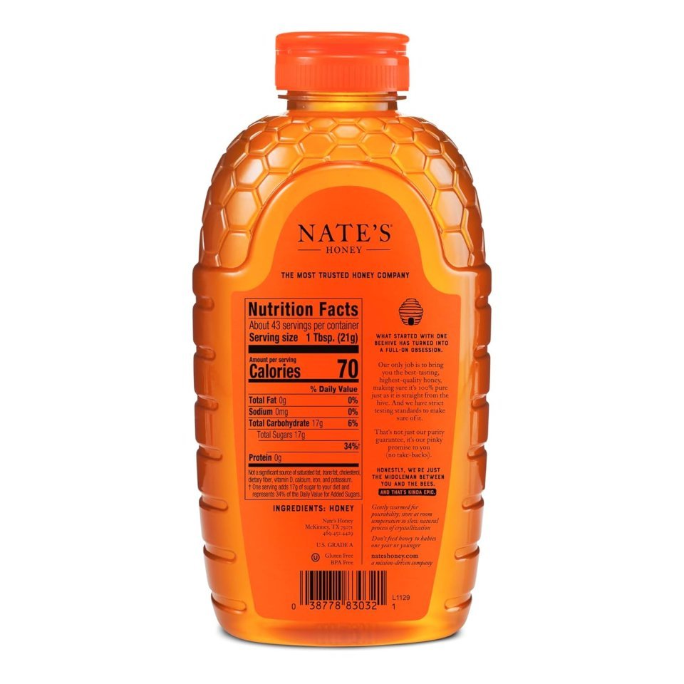 Buy Nate's 100% Pure Raw & Unfiltered Honey Online | Natural Premium Honey in 32 oz Squeeze Bottle