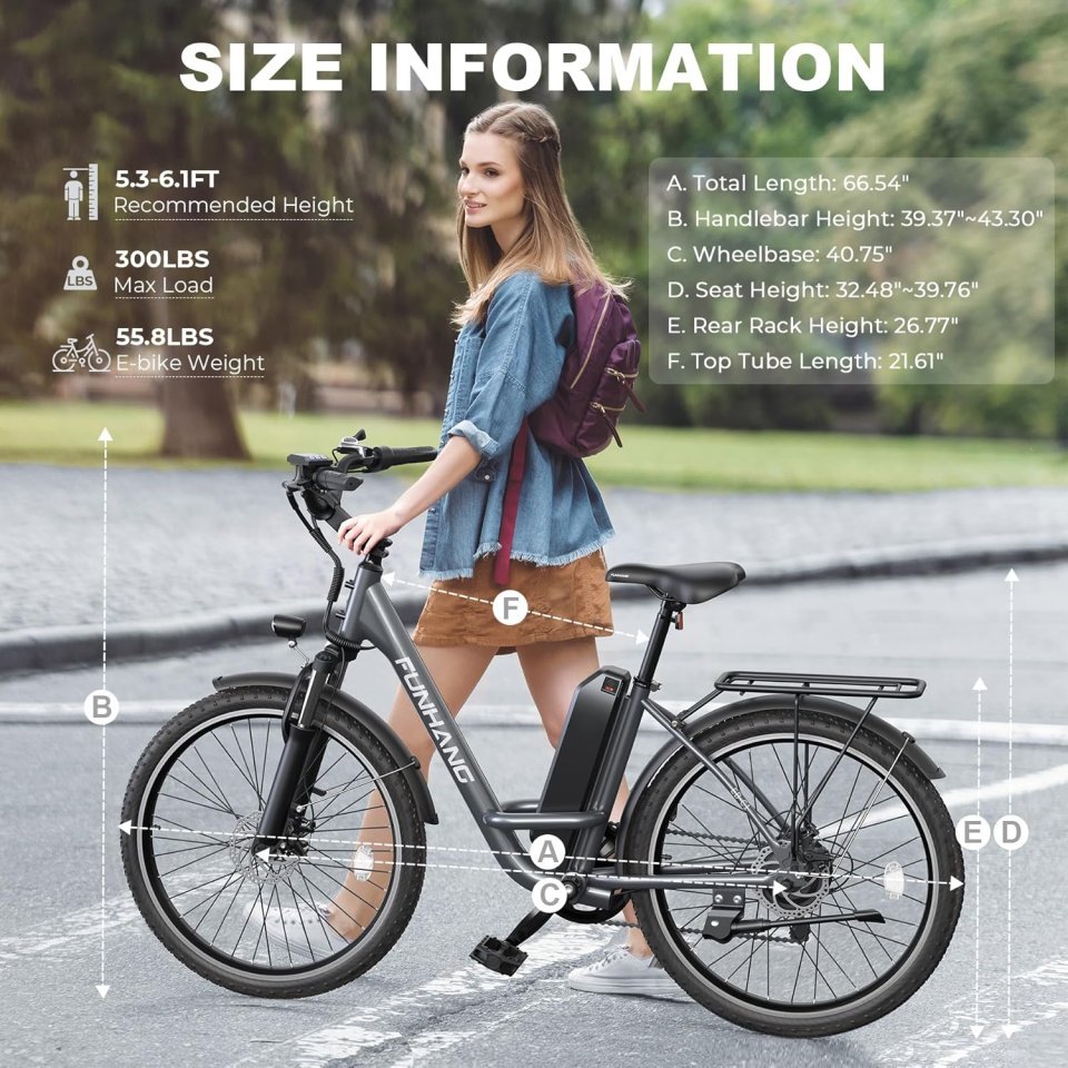 Buy Funhang 26" City Cruiser Electric Bike for Adults Online | 1000W Peak Commuter E-Bike with 48V Battery