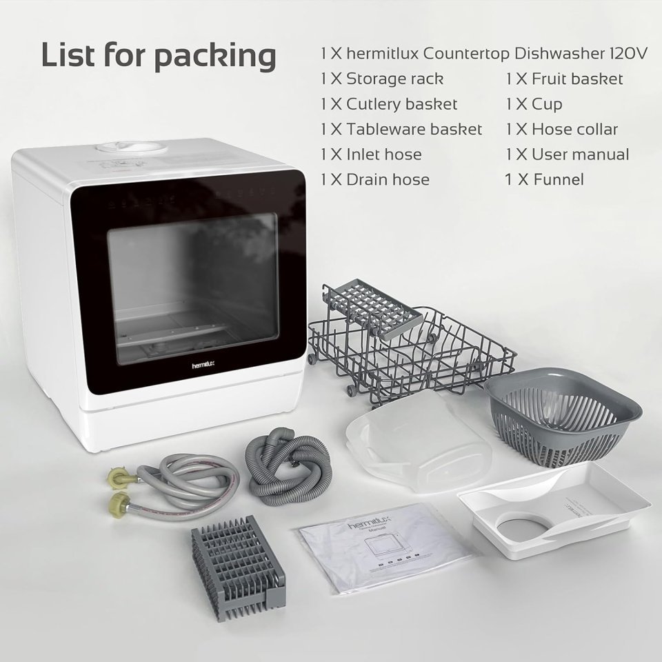 Buy Hermitlux Countertop Dishwasher Online | Portable Mini Dishwasher with 5L Water Tank