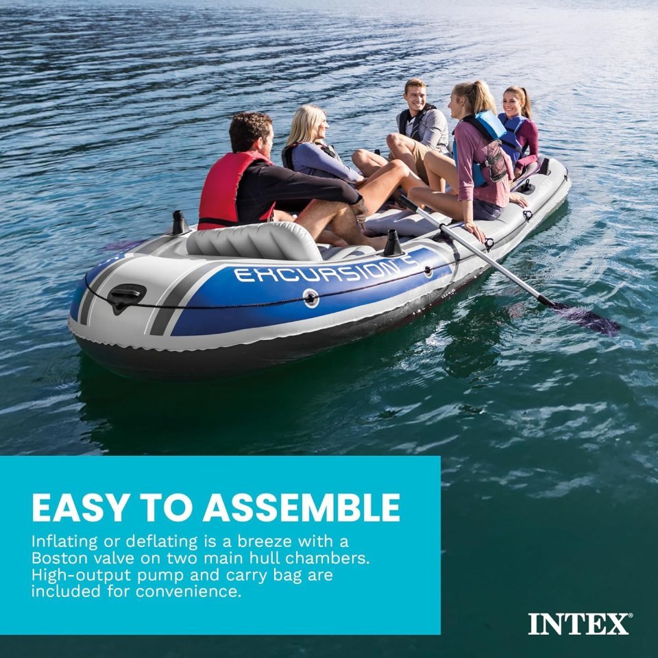 Buy Intex Excursion 5 Person Inflatable Boat Online | 5-Seater Fishing & Recreational Raft with Oars